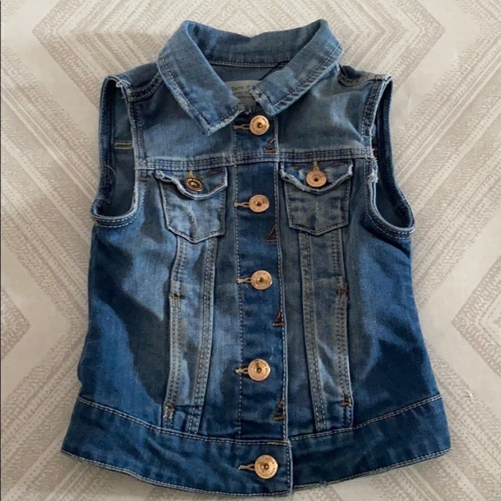 Zara Girls Blue Distressed Denim Button Vest